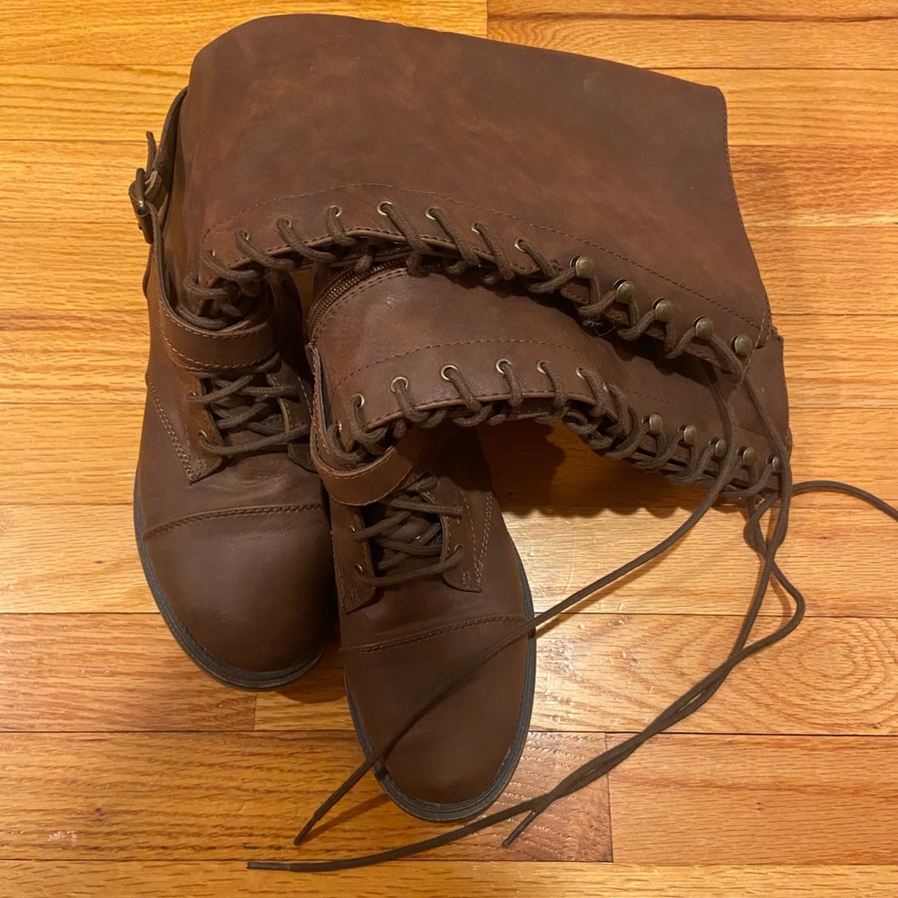 Brown lace up combat boots